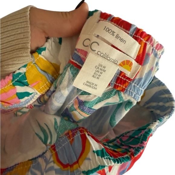 CC California Linen Tropical Wide Leg Pants Women’s M – Multicolor Leaf Print - Picture 2 of 5